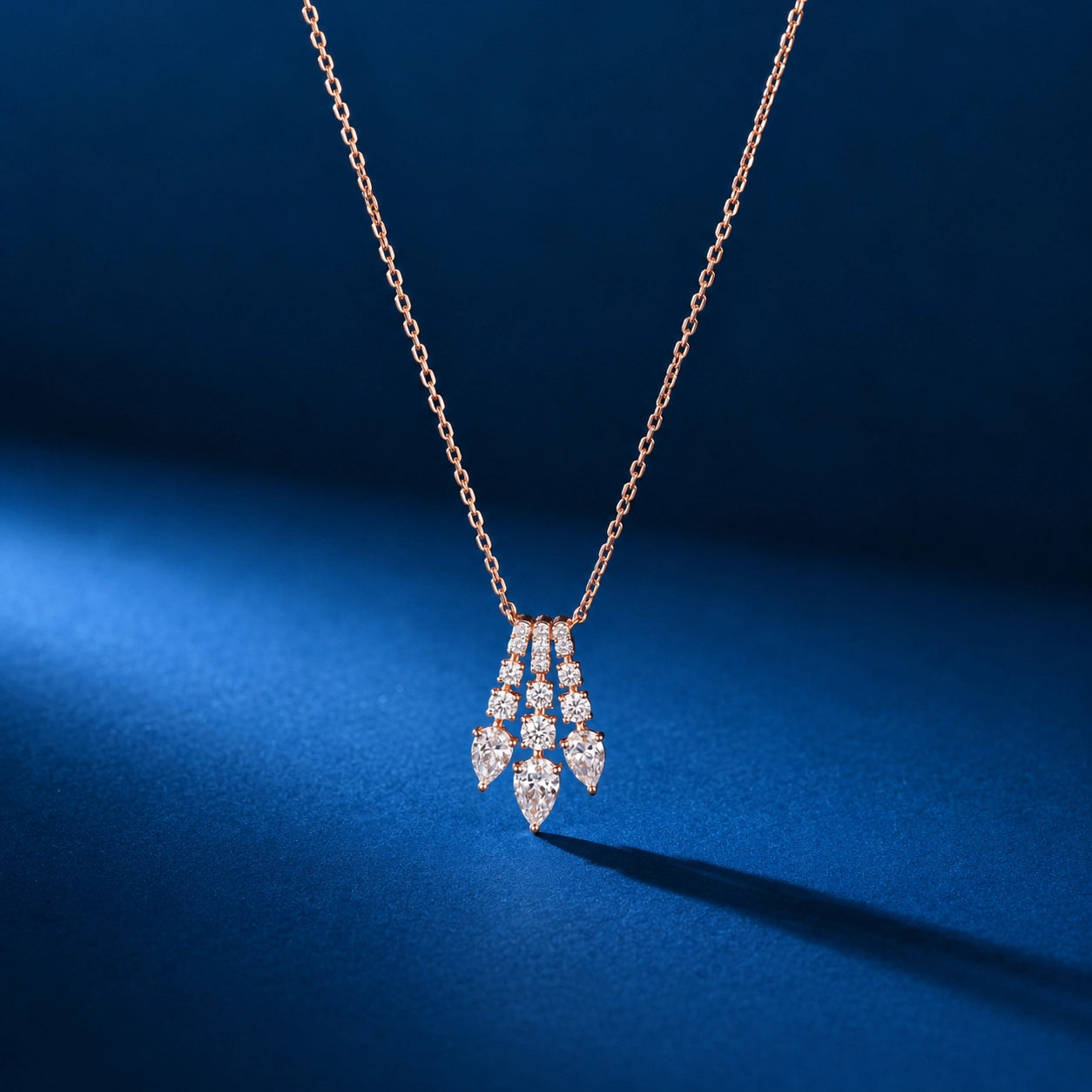 Cascading Pear Diamond Pendant, Rose Gold