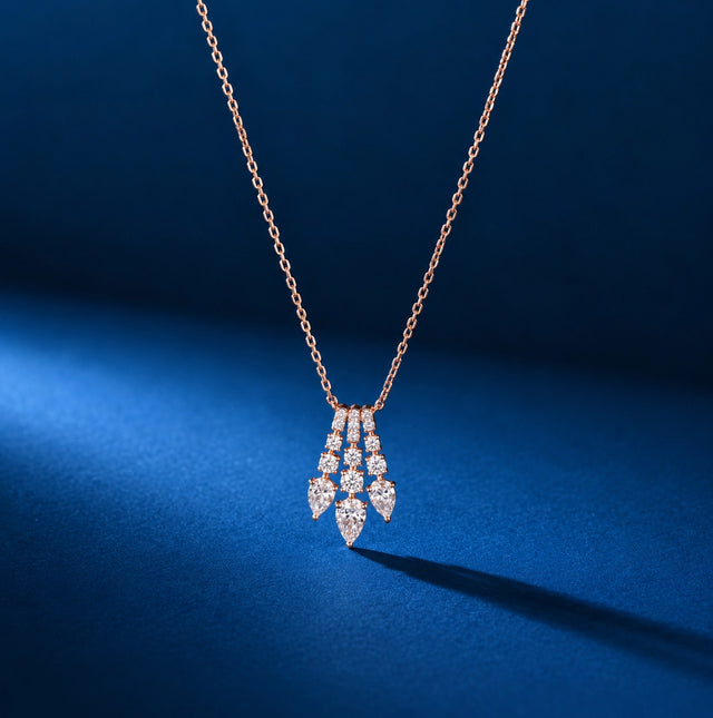 Cascading Pear Diamond Pendant, Rose Gold