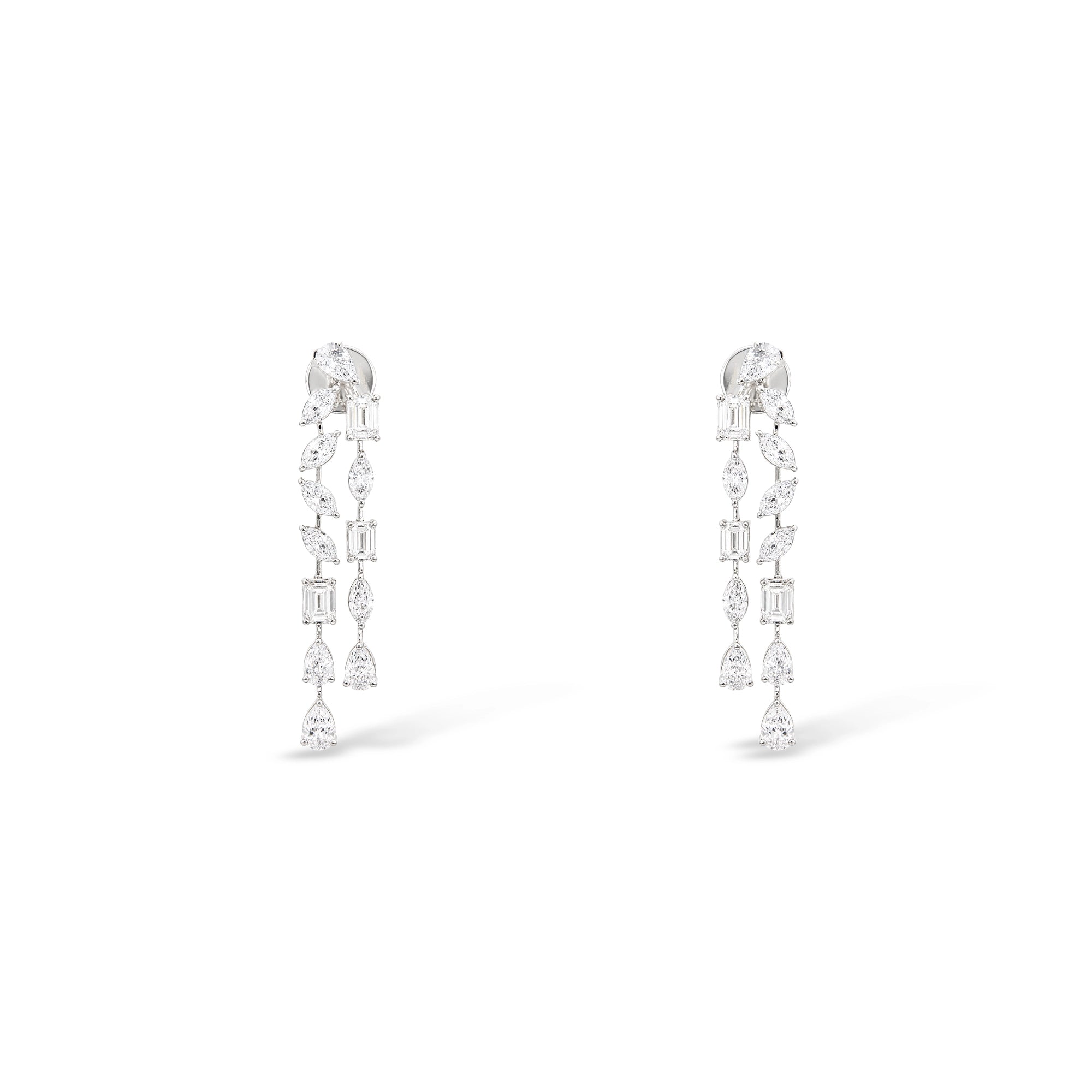 Multi-Strand Emerald Cut and Pear Diamond Chandelier Earrings