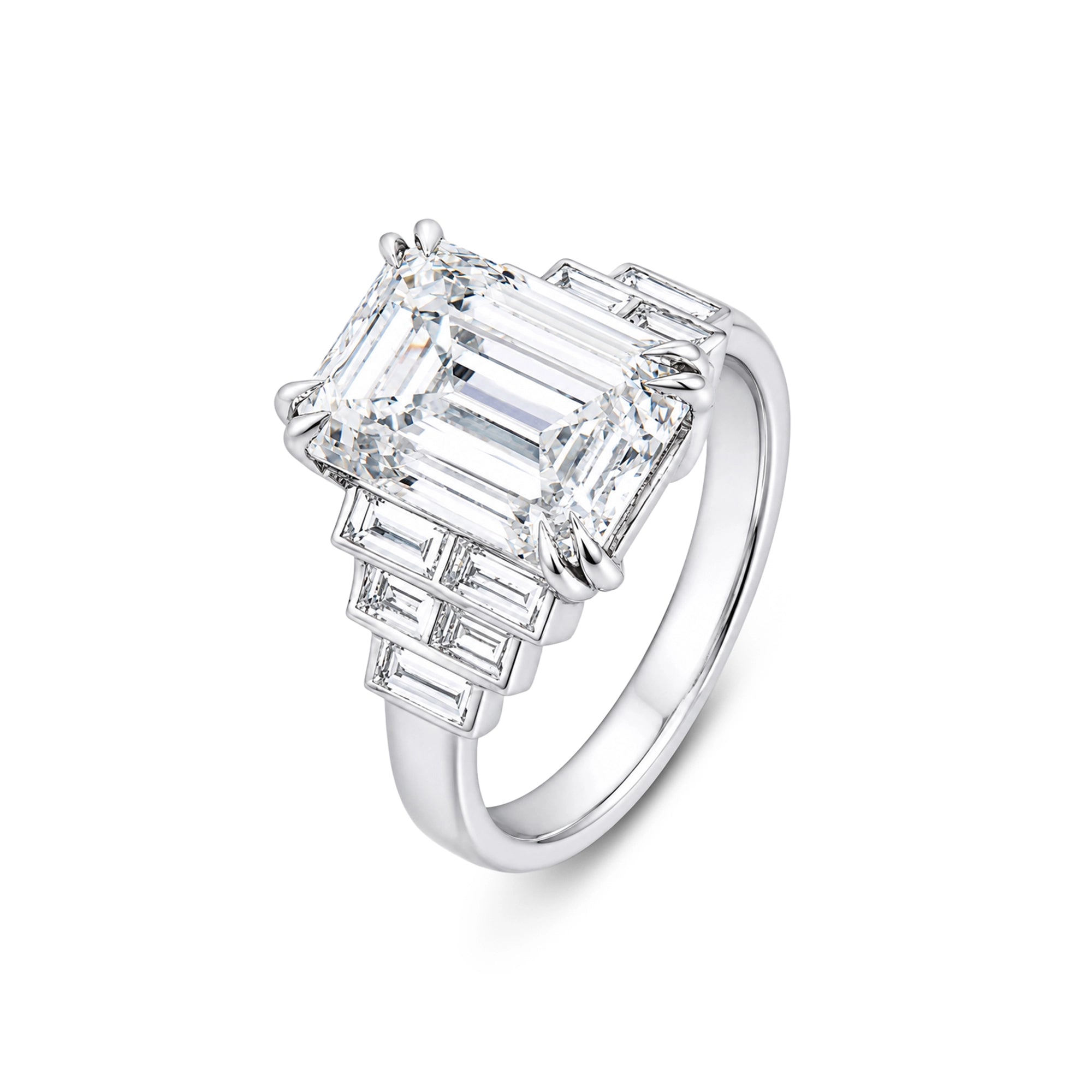 Emerald Cut Graduated Baguette Step Ring