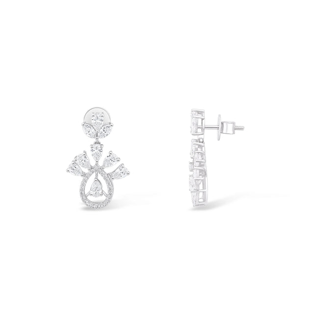 Open Pear Frame and Cluster Drop Earrings