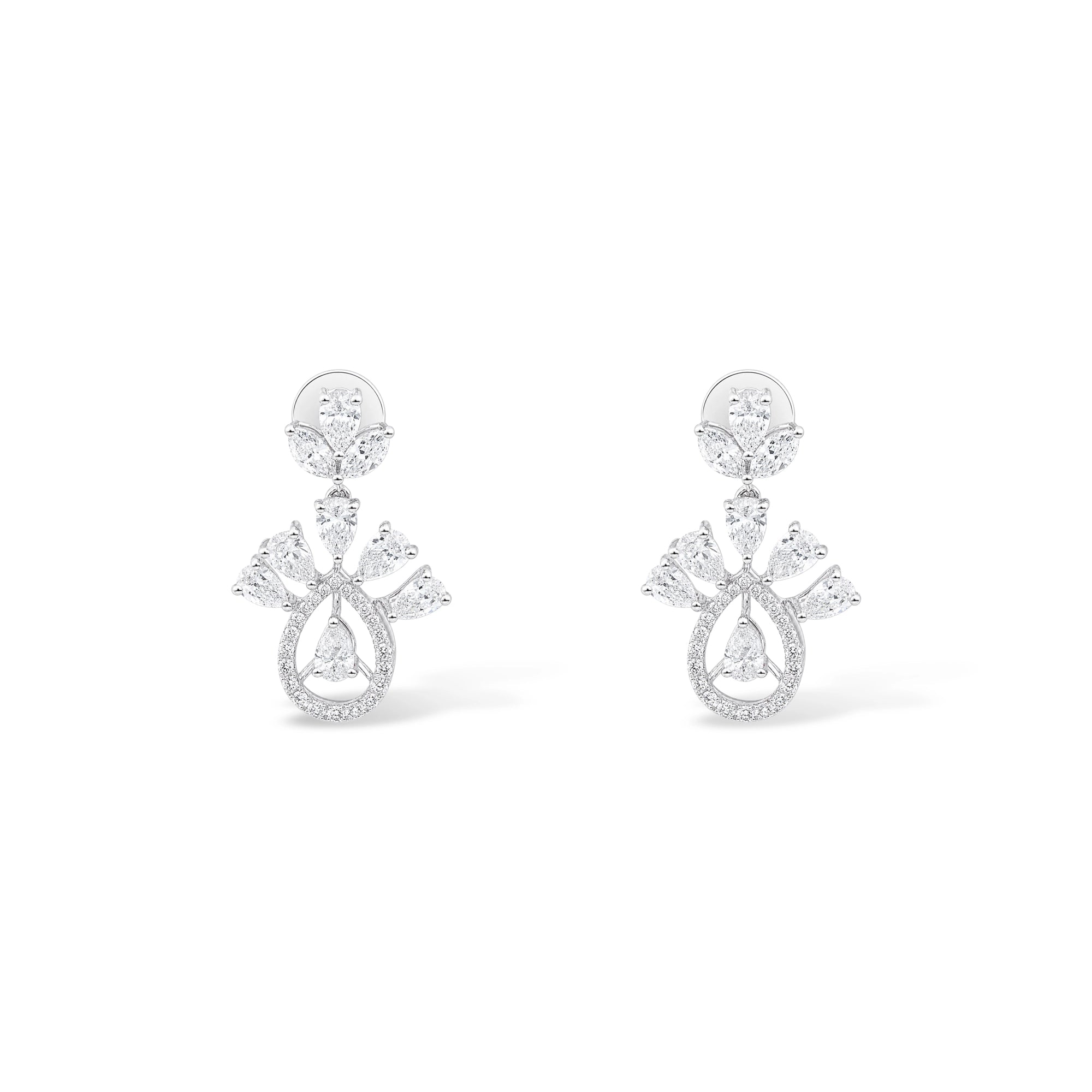 Open Pear Frame and Cluster Drop Earrings