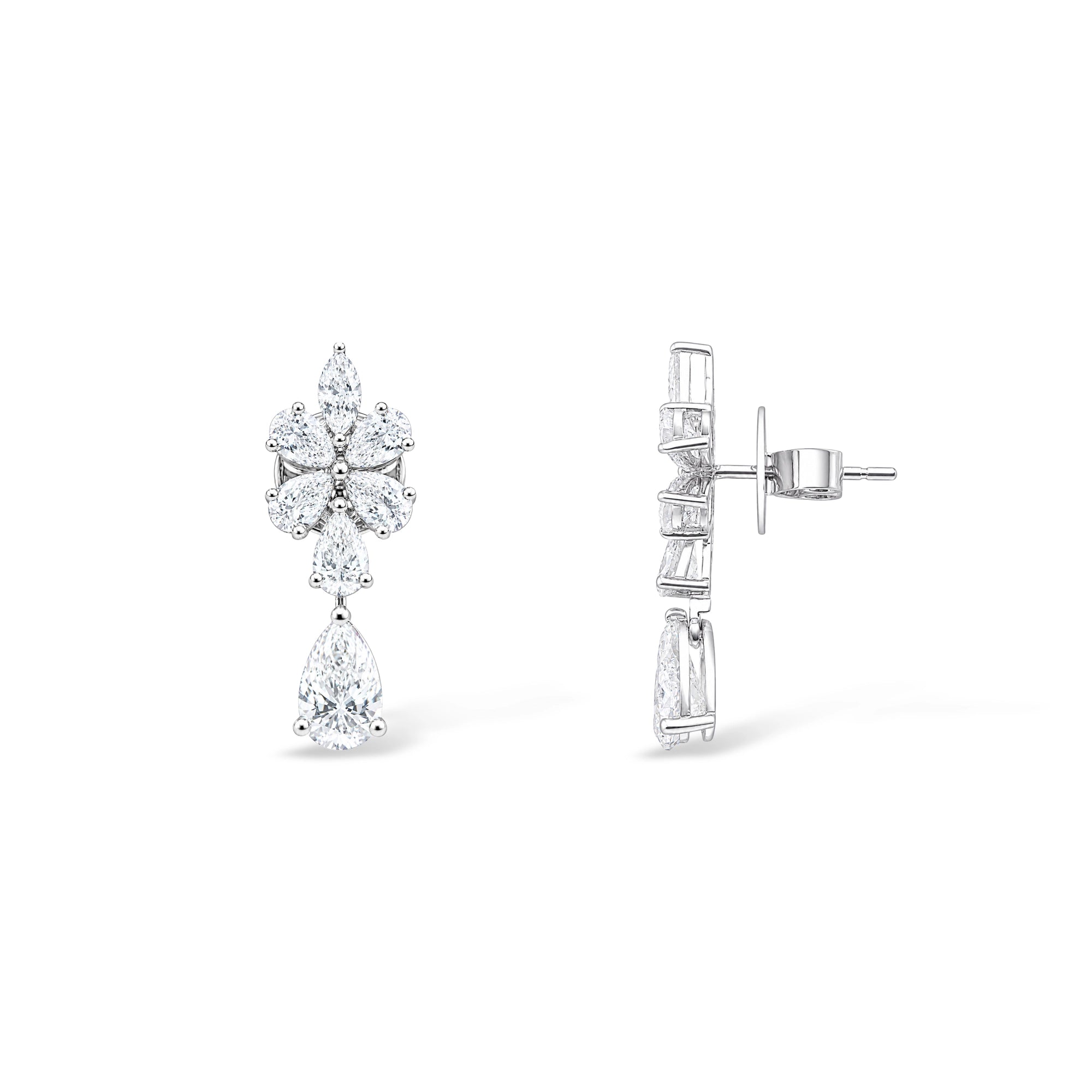 Pear Flower Cluster and Single Drop Earrings