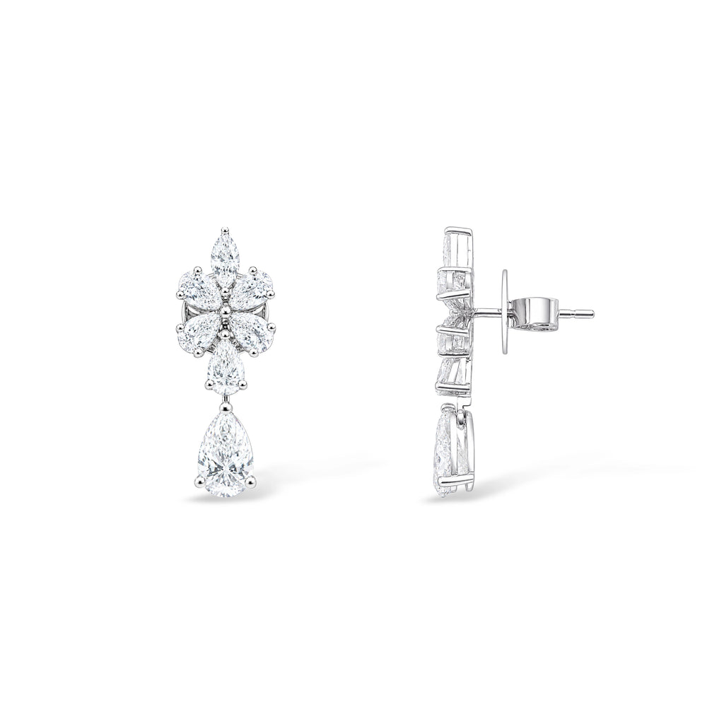 Pear Flower Cluster and Single Drop Earrings