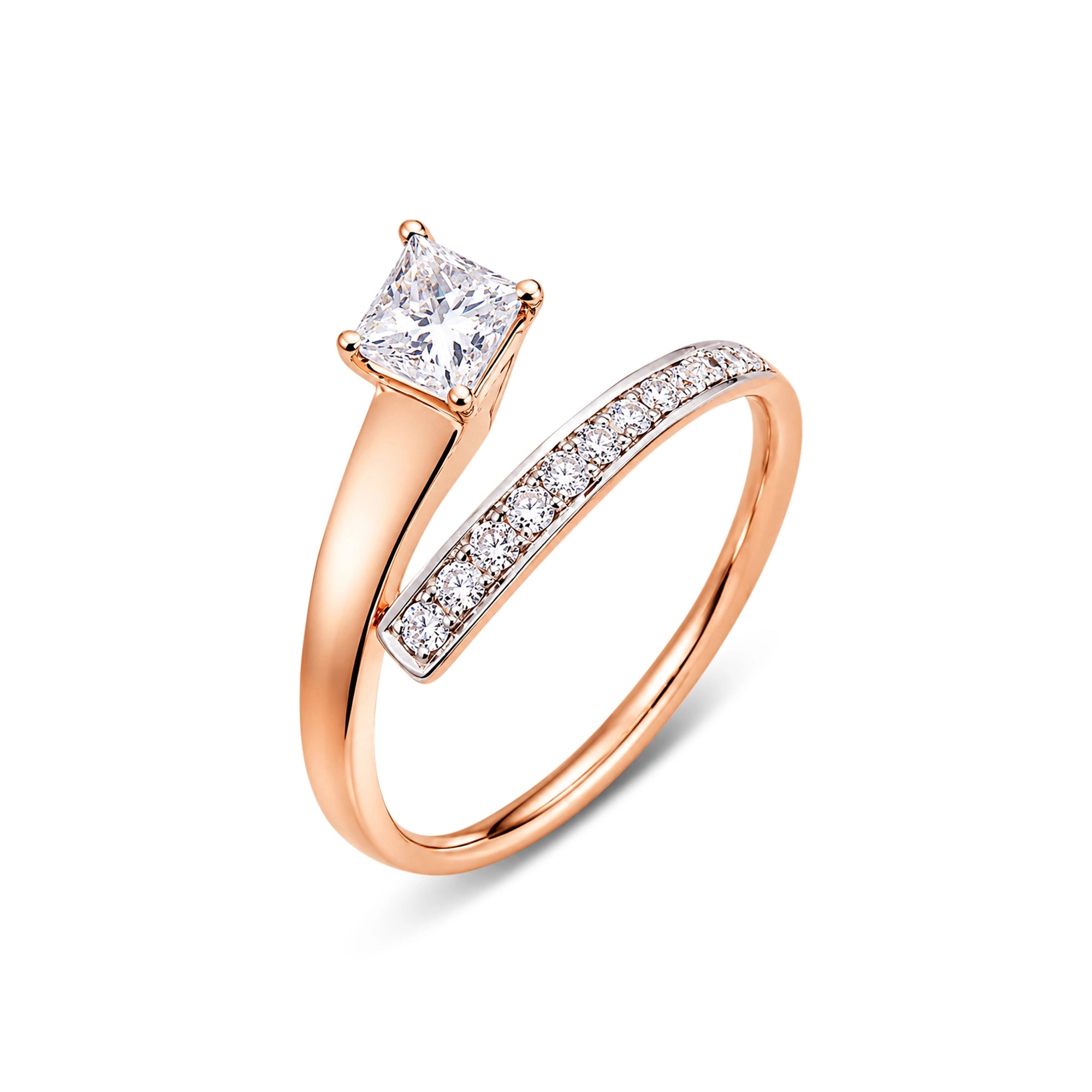 Princess Cut Bypass Pavé Accent Ring