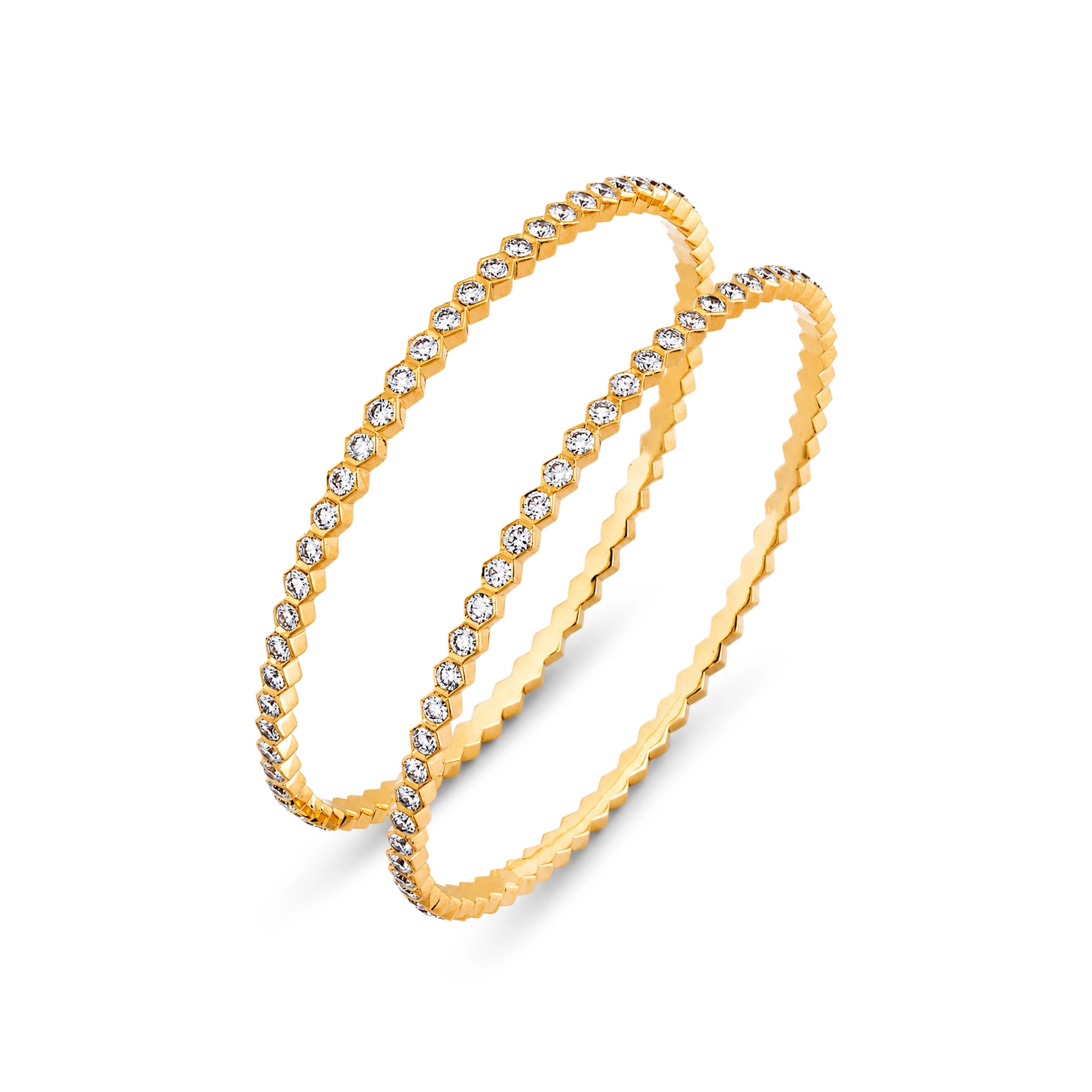Hexagonal Link Diamond & Gold Bangle Duo