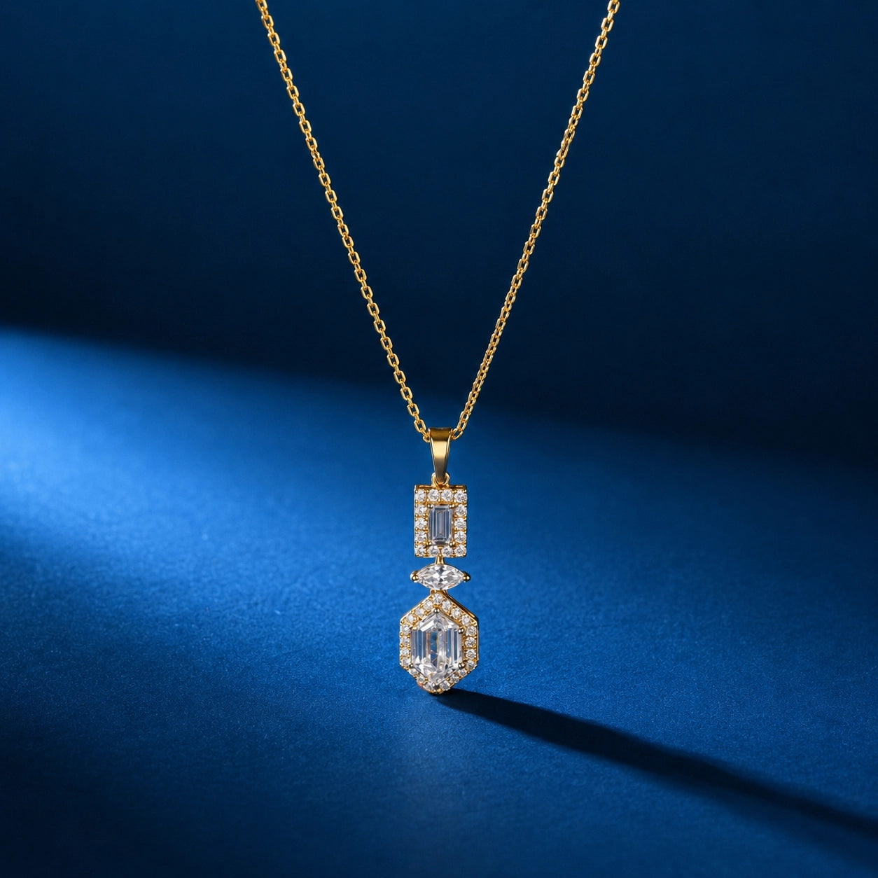 Two Tier Hexagon Pendant, Yellow Gold