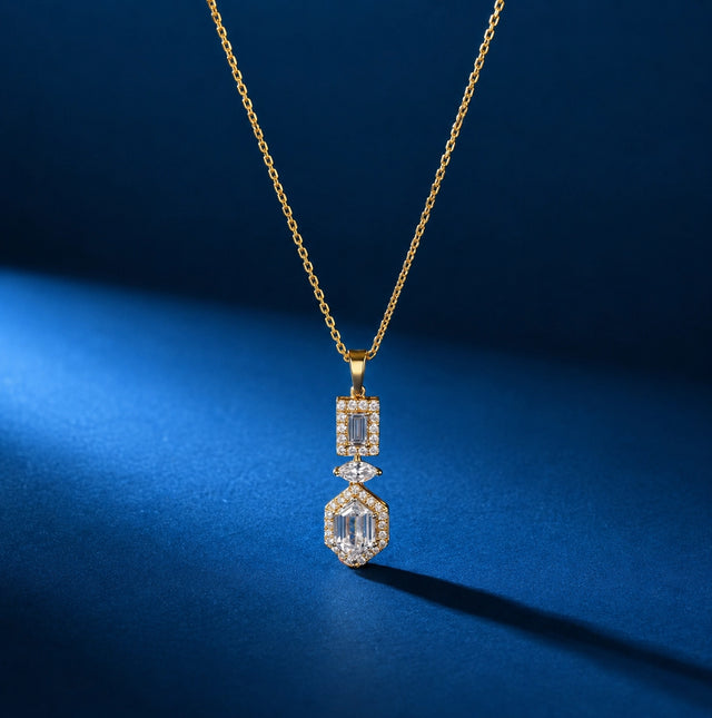 Two Tier Hexagon Pendant, Yellow Gold