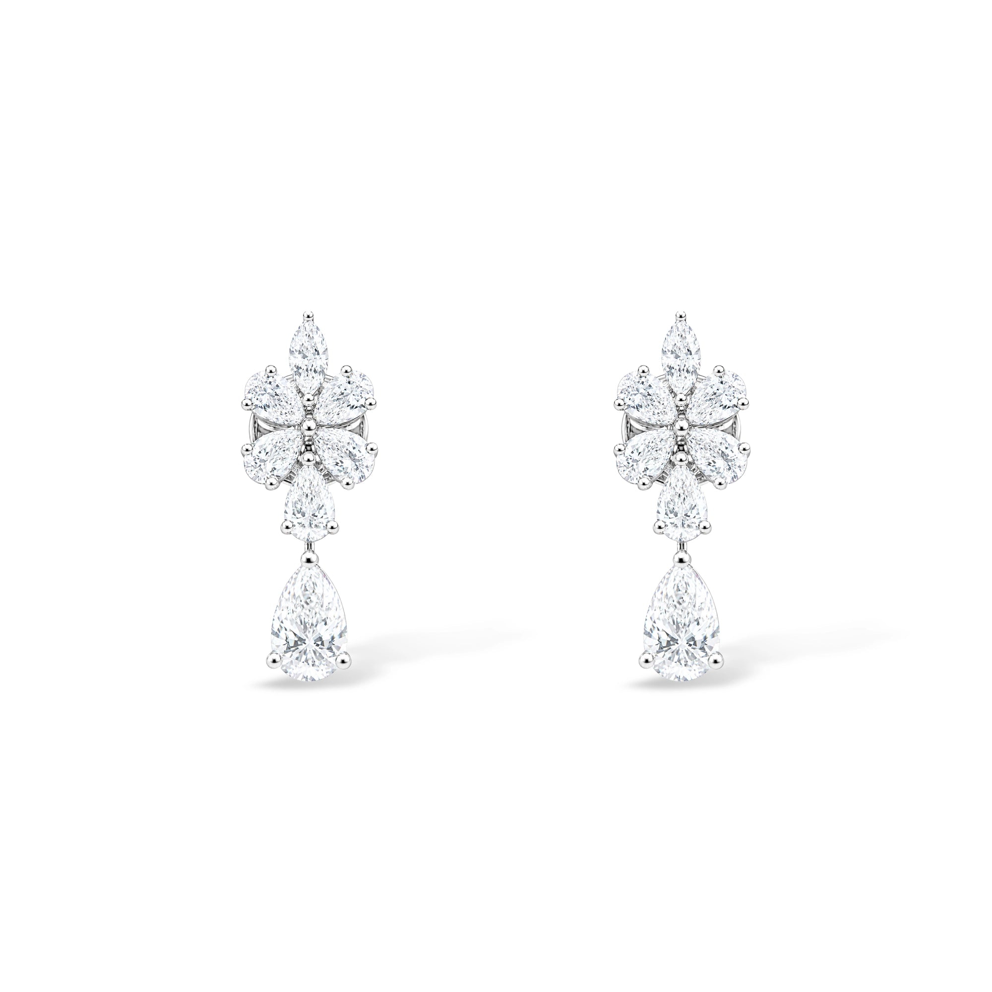 Pear Flower Cluster and Single Drop Earrings