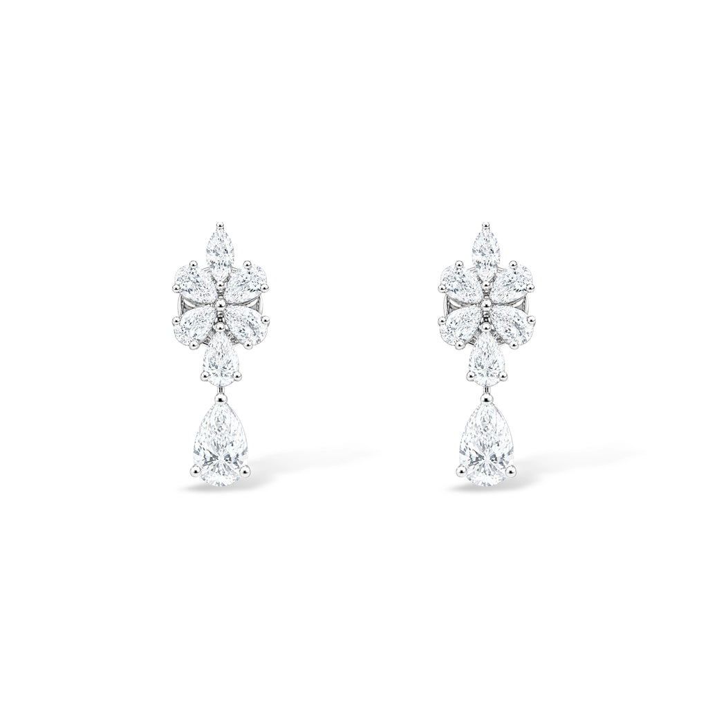 Pear Flower Cluster and Single Drop Earrings