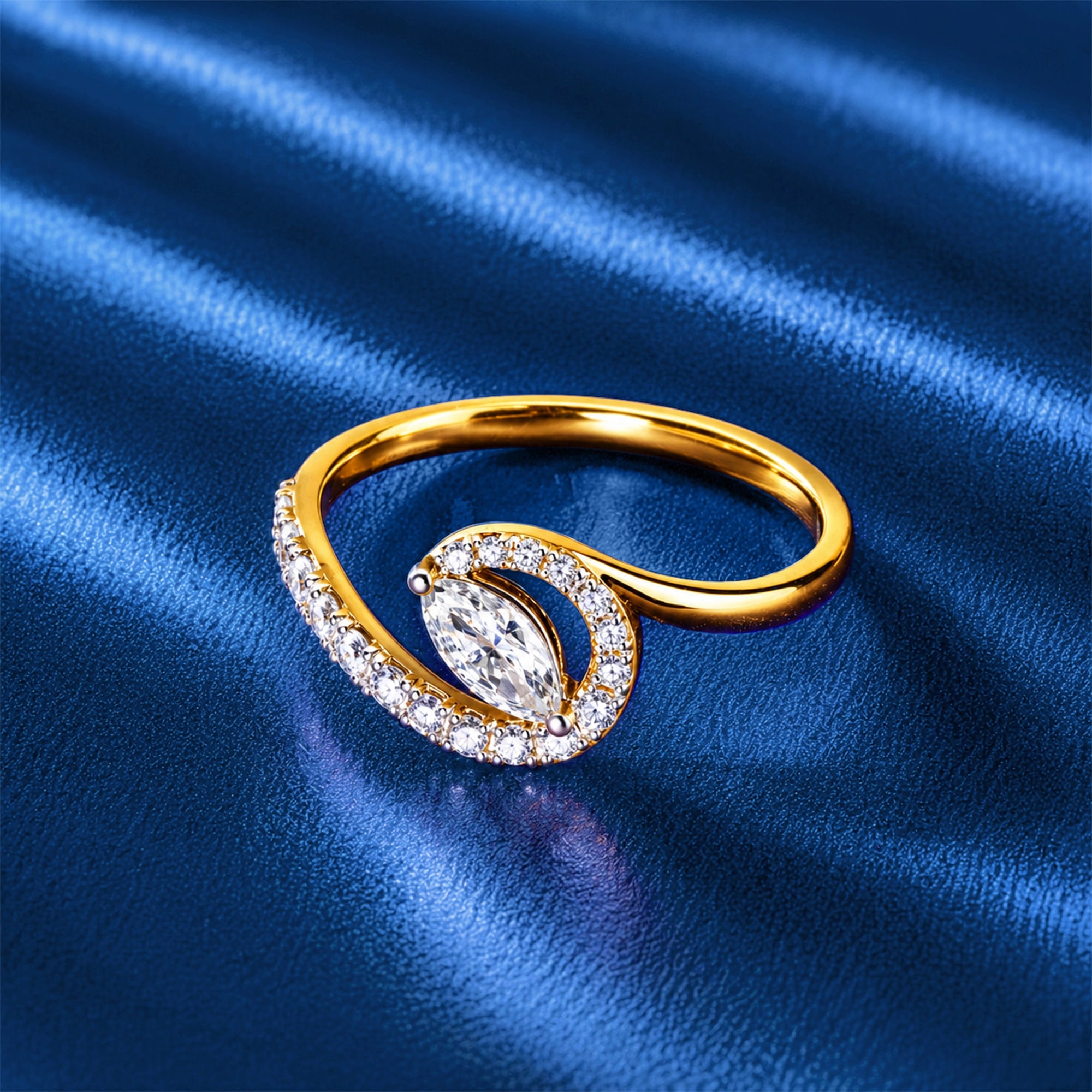 Marquise Cut Swirl Pavé Bypass Ring