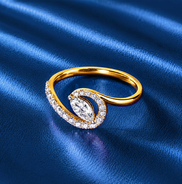 Marquise Cut Swirl Pavé Bypass Ring