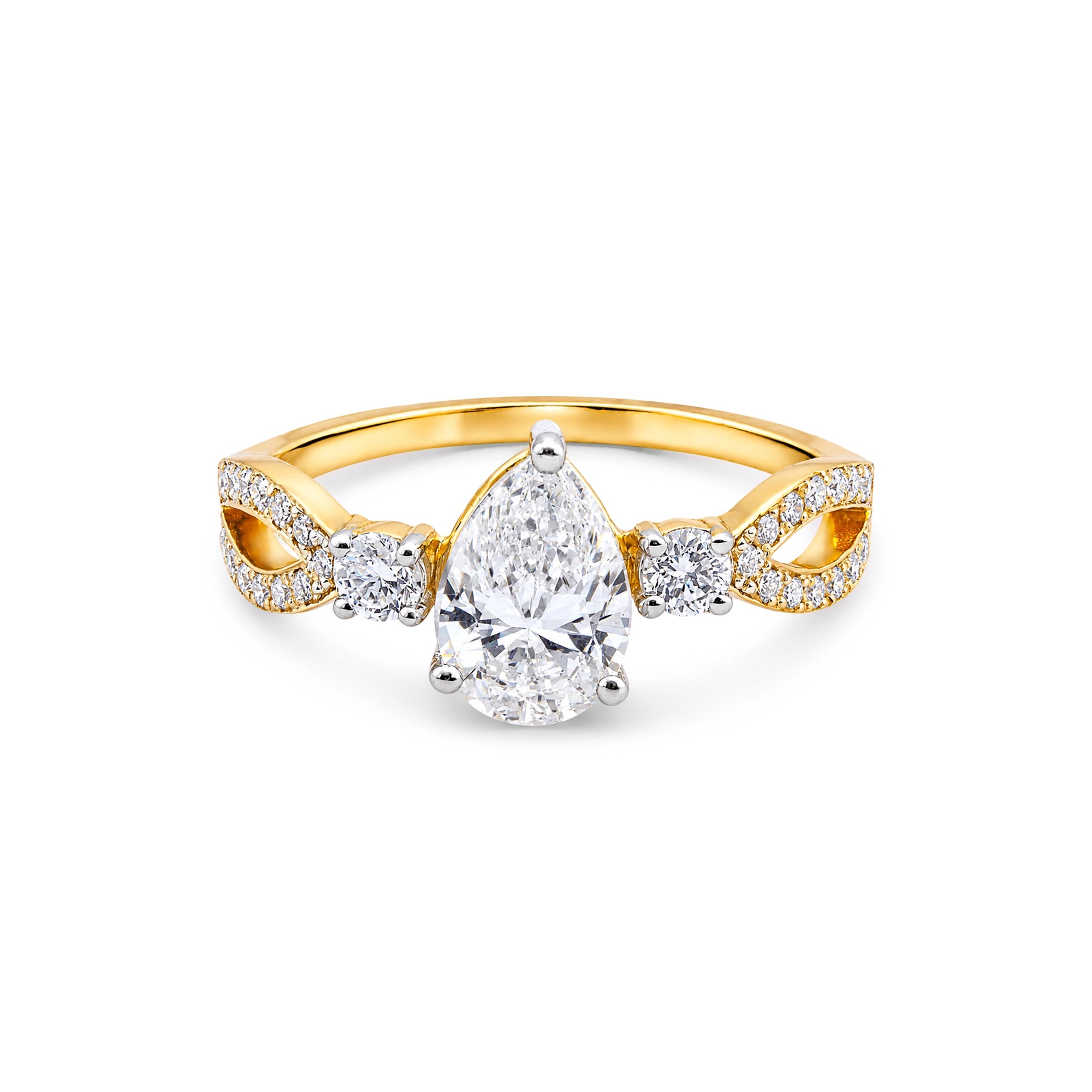Pear Cut Three-Stone Twisted Pavé Ring