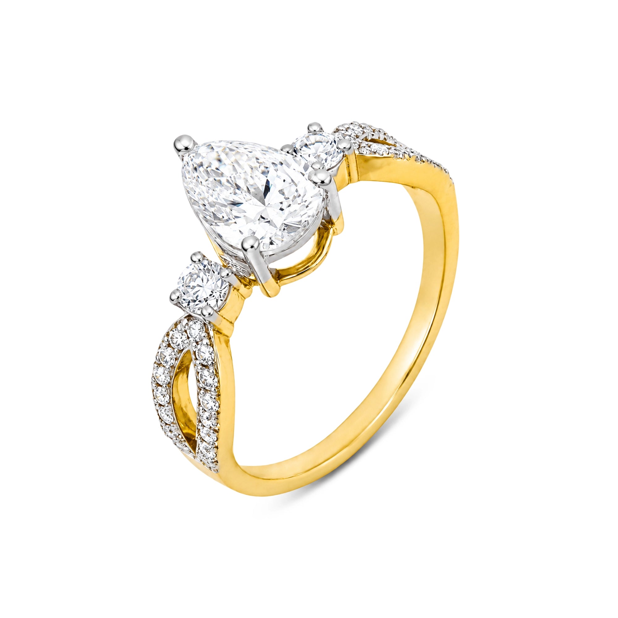 Pear Cut Three-Stone Twisted Pavé Ring