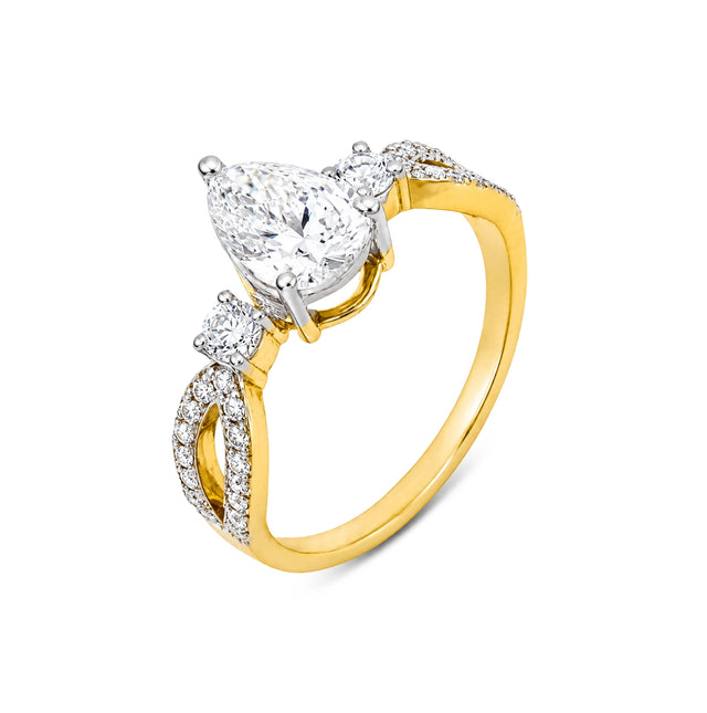 Pear Cut Three-Stone Twisted Pavé Ring