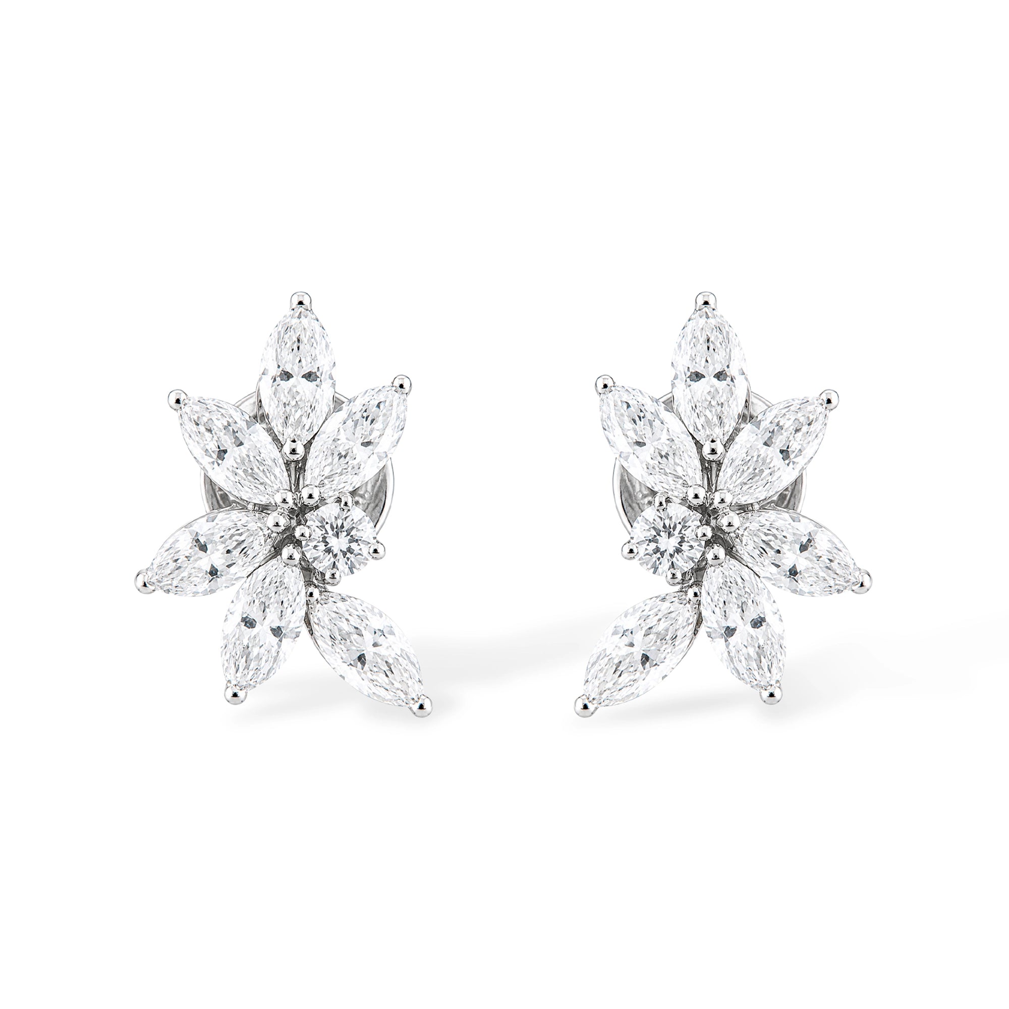 Marquise Diamond Flower Cluster Studs