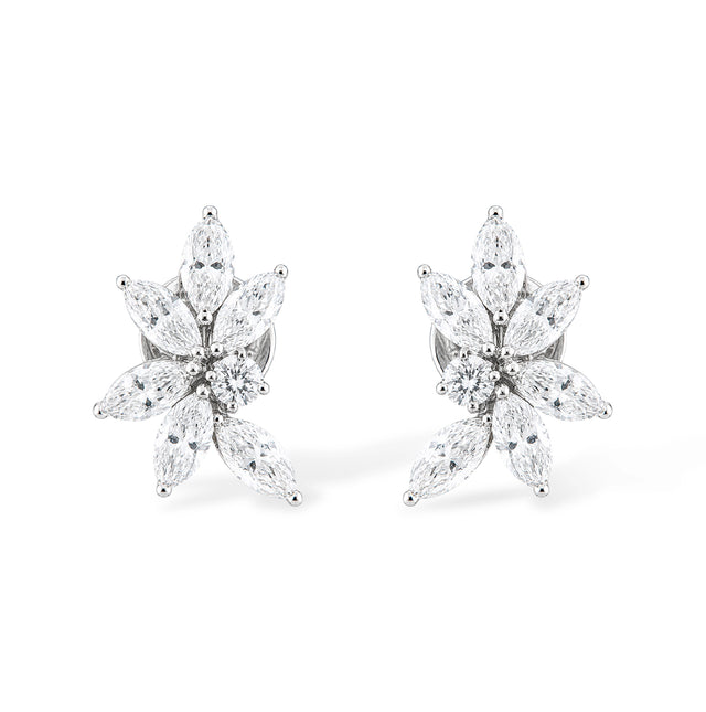 Marquise Diamond Flower Cluster Studs