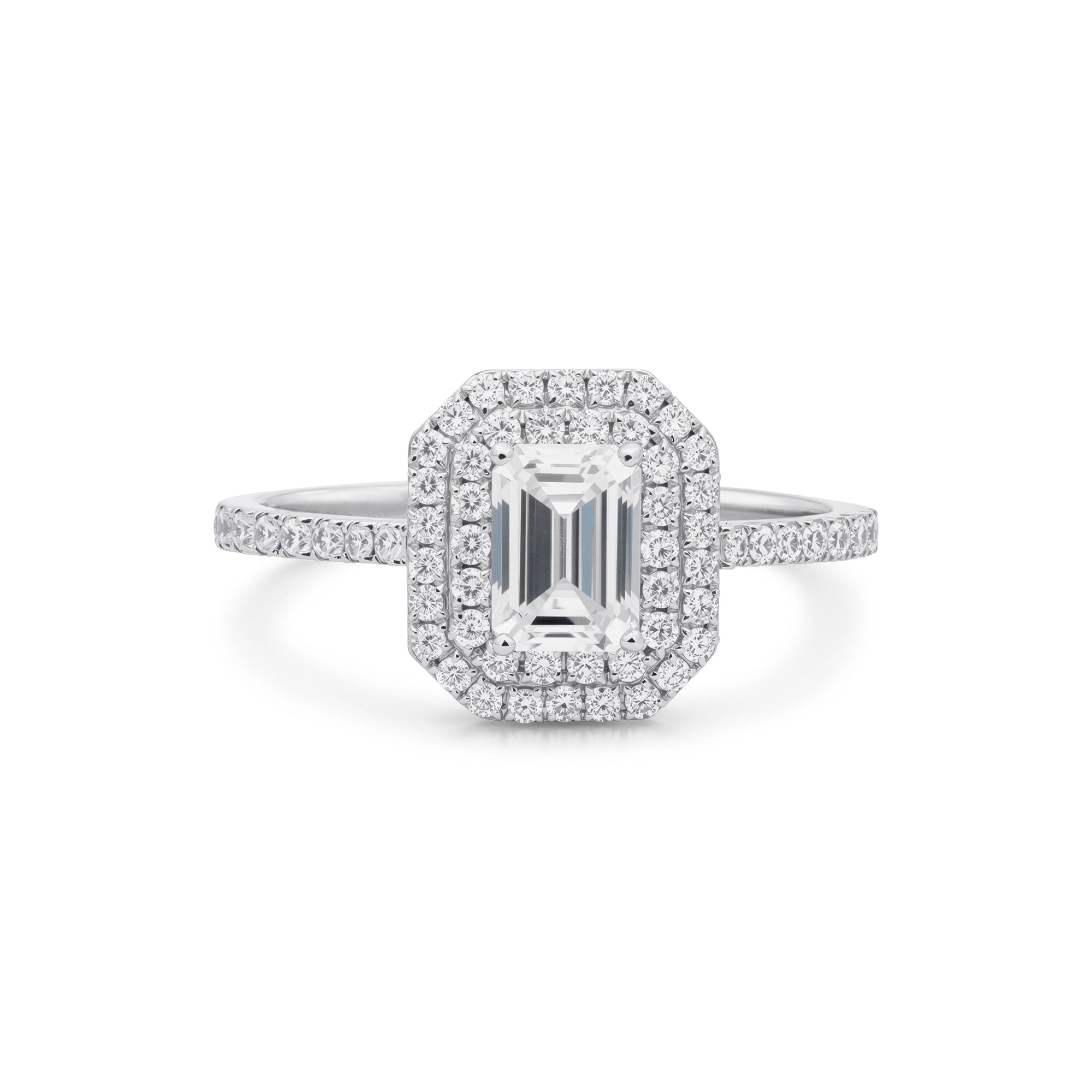 Emerald Cut Double Halo Pavé Engagement Ring