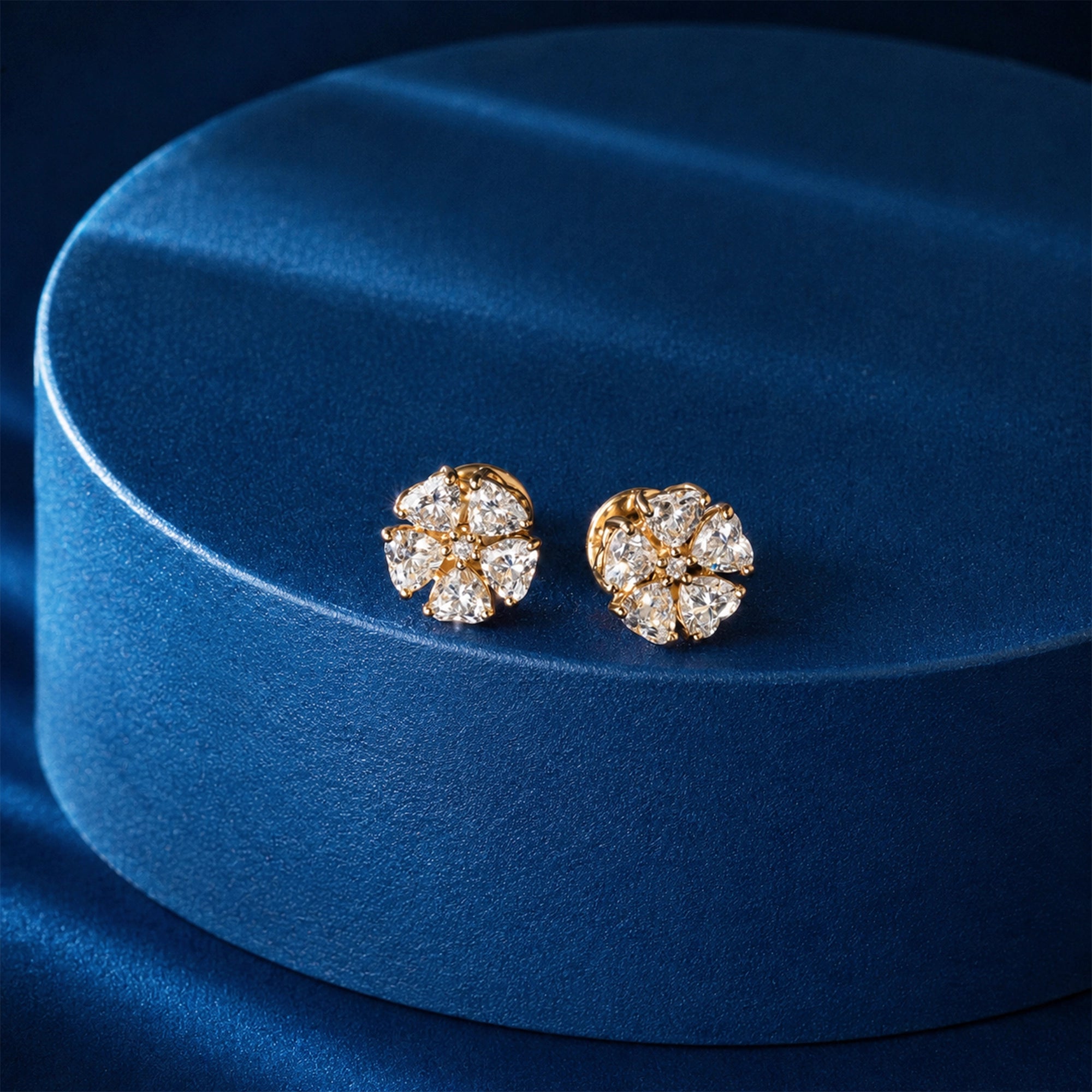 Pear Cut Five-Petal Flower Cluster Stud Earrings