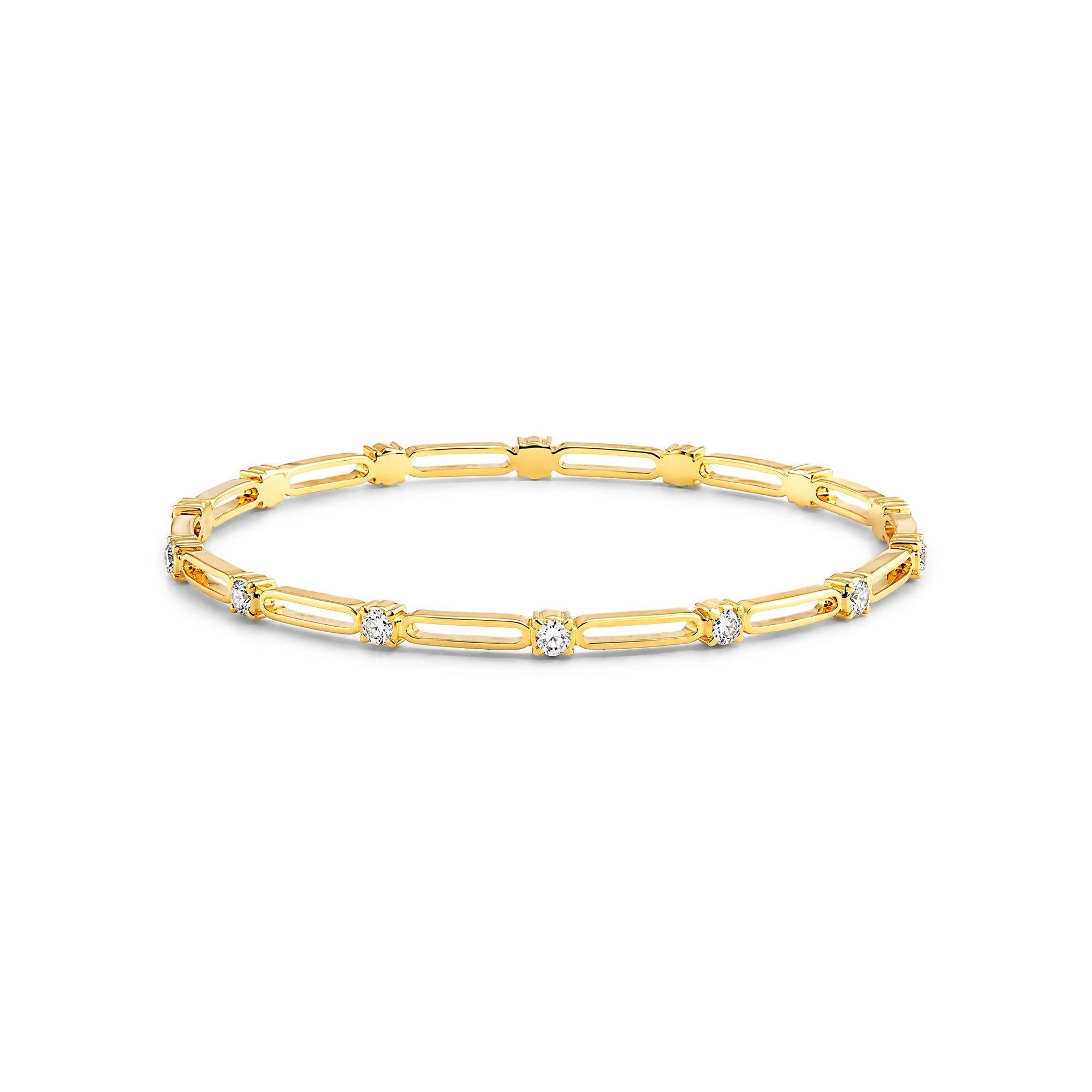 Elongated Link Diamond & Gold Bangle Set