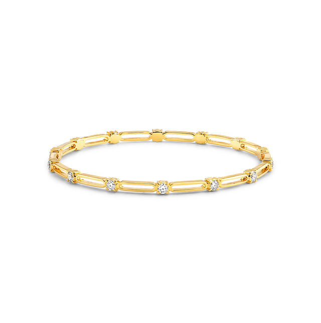 Elongated Link Diamond & Gold Bangle Set