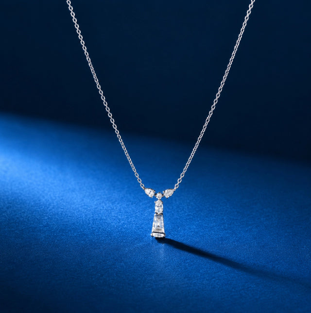 Kite Diamond Drop Pendant, White Gold