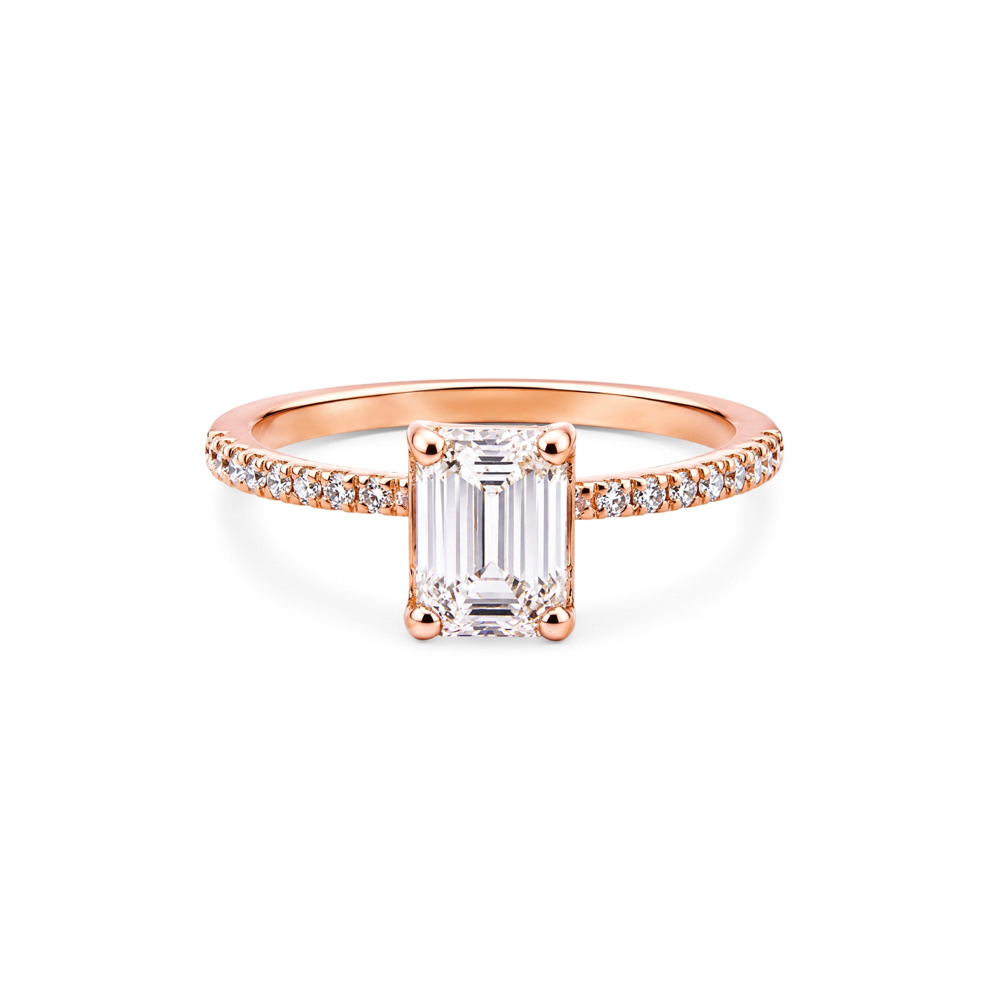 Emerald Cut Pavé Shoulder Solitaire Ring