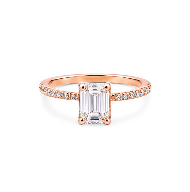 Emerald Cut Pavé Shoulder Solitaire Ring