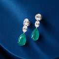 Oval Diamond and Pear Emerald Drop Earrings