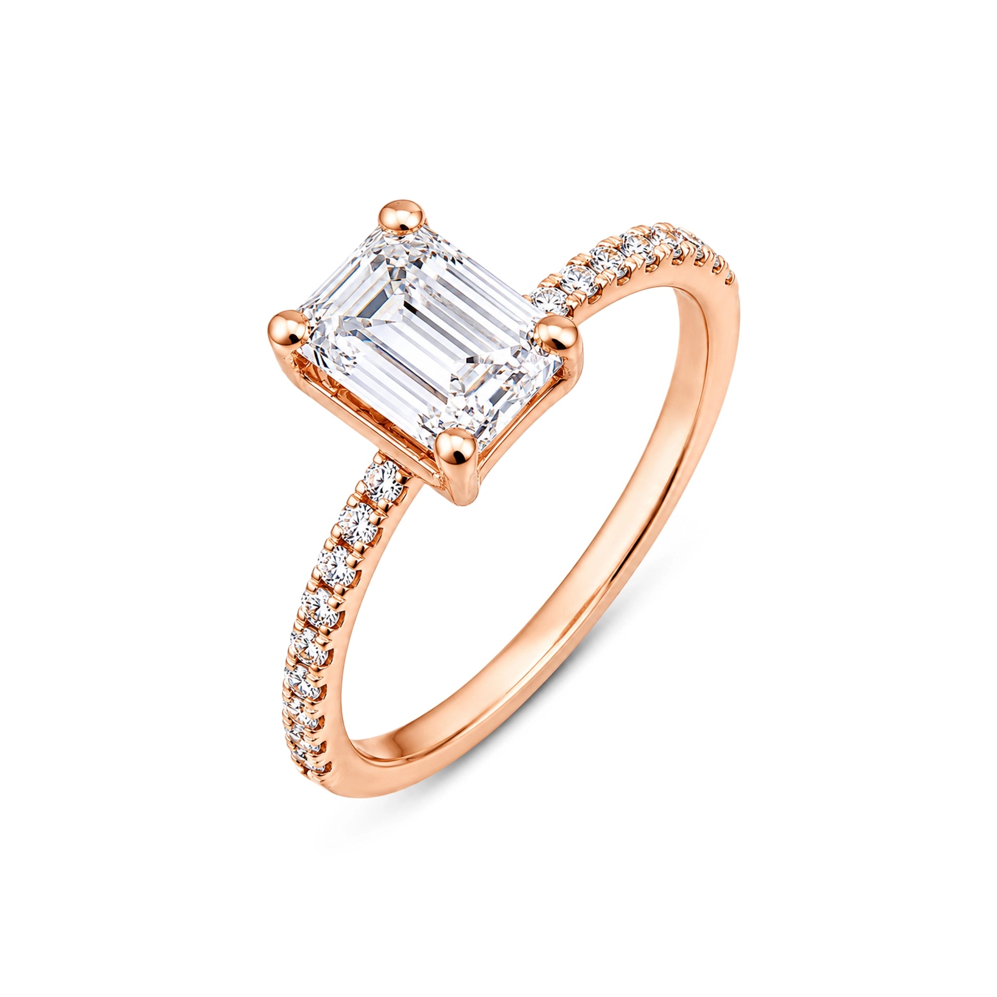 Emerald Cut Pavé Shoulder Solitaire Ring