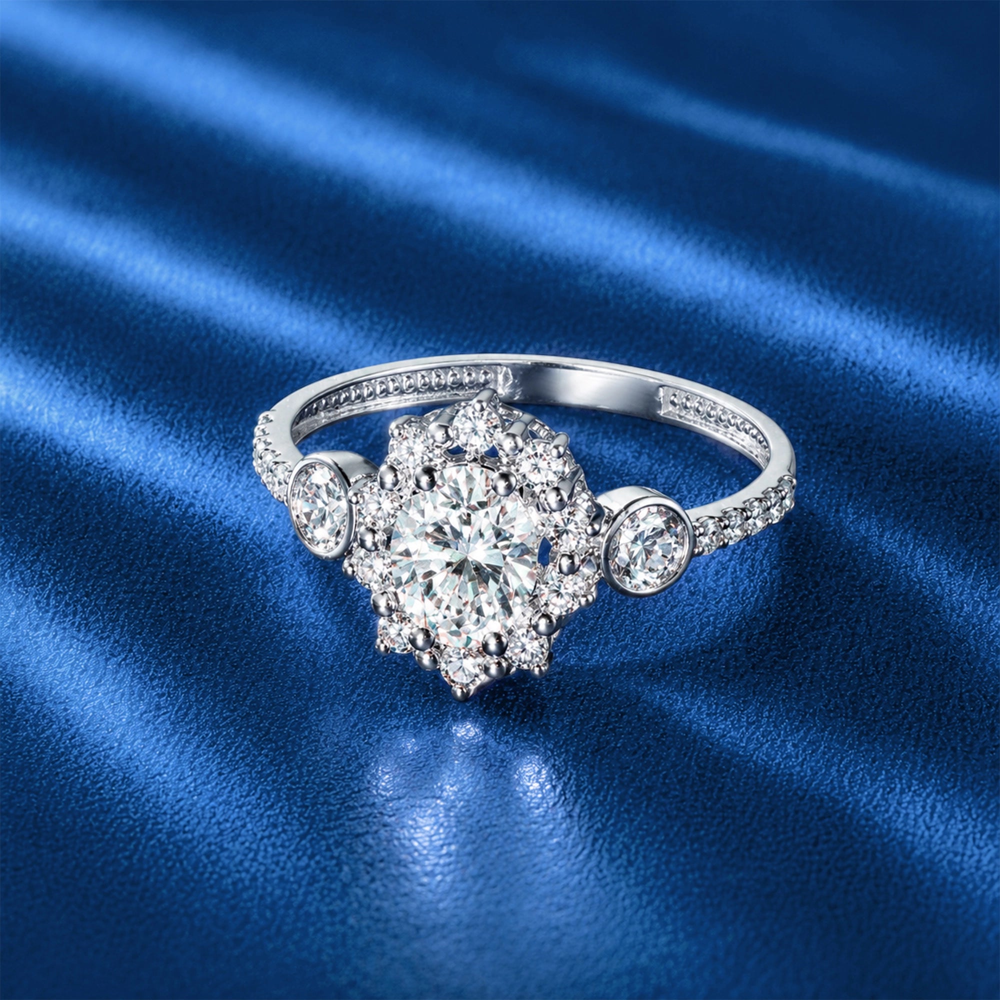 Round Brilliant Vintage Cluster Bezel Accent Ring