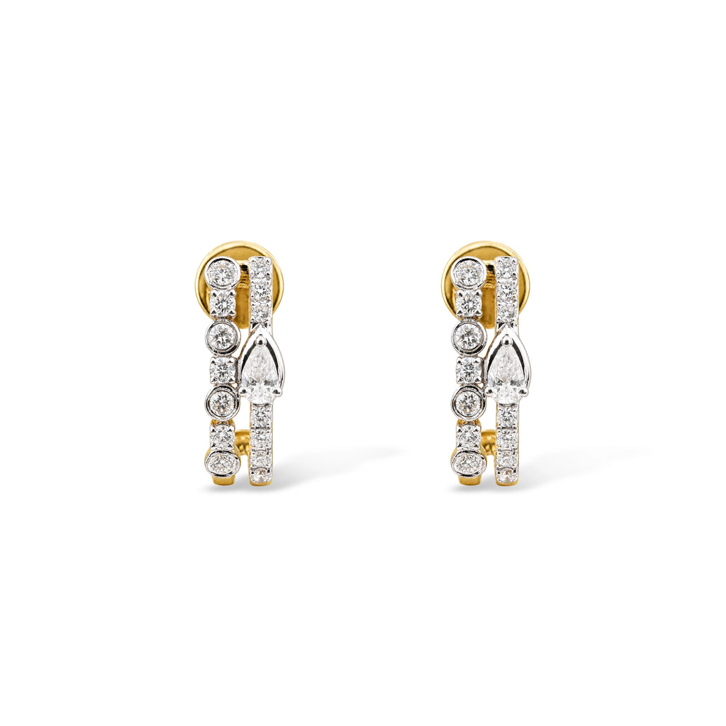 Double Row Bezel and Pear Diamond Hoop Earrings