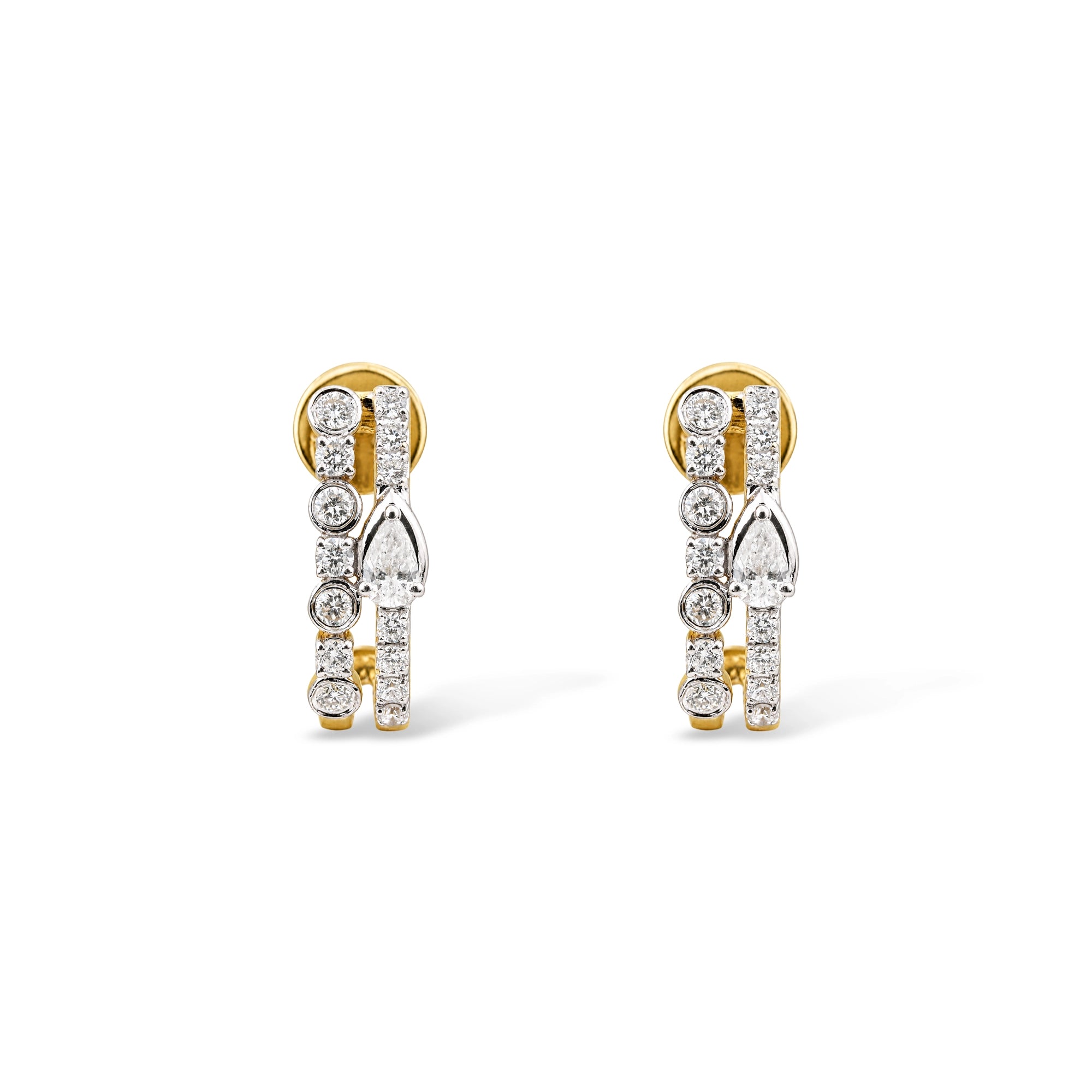 Double Row Bezel and Pear Diamond Hoop Earrings