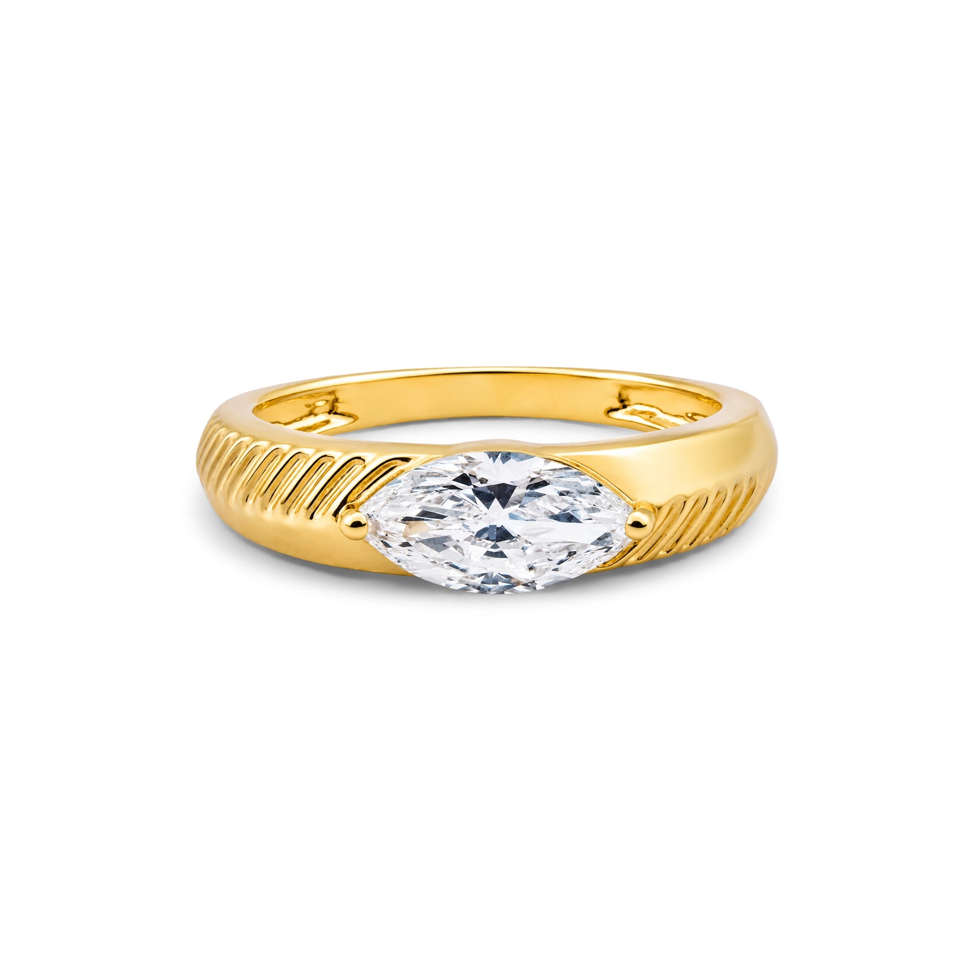 Marquise Cut East-West Flush Set Rope Band Ring