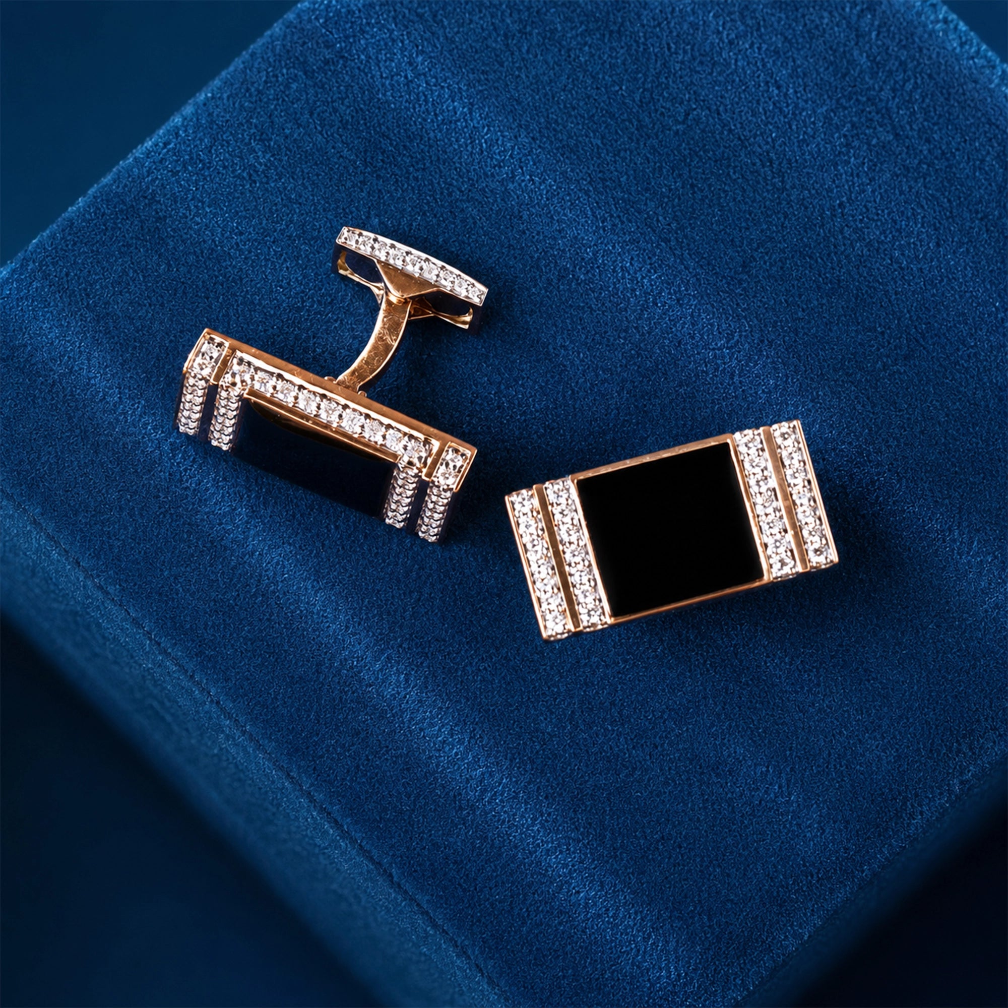 Black Enamel Stripe Pavé Rectangular Cufflinks