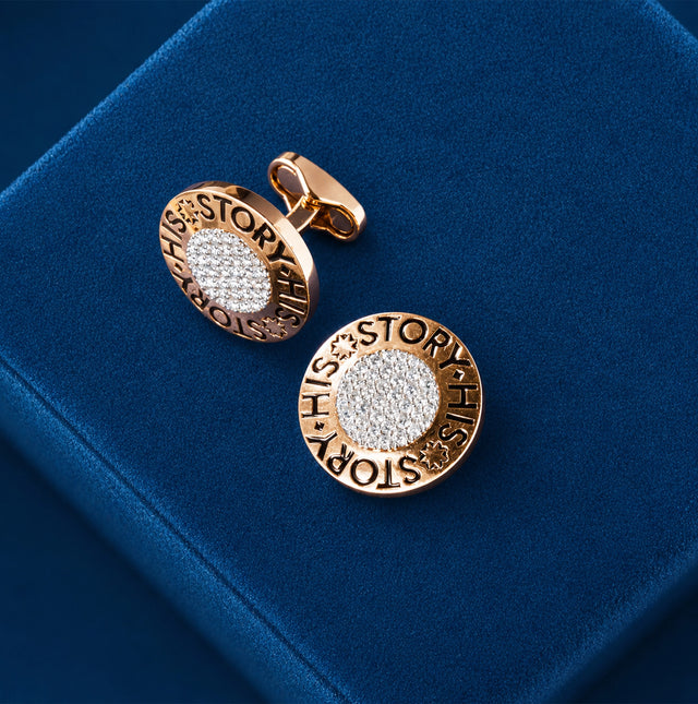 His Story Round Pavé Cufflinks