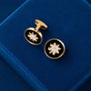 Black Enamel Star Diamond Round Cufflinks