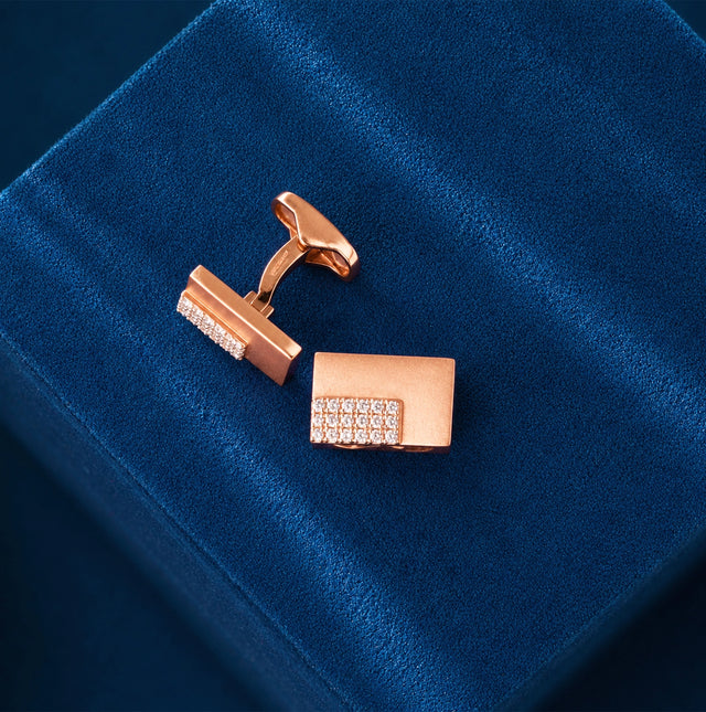 Rectangular Matte Pavé Panel Rose Gold Cufflinks