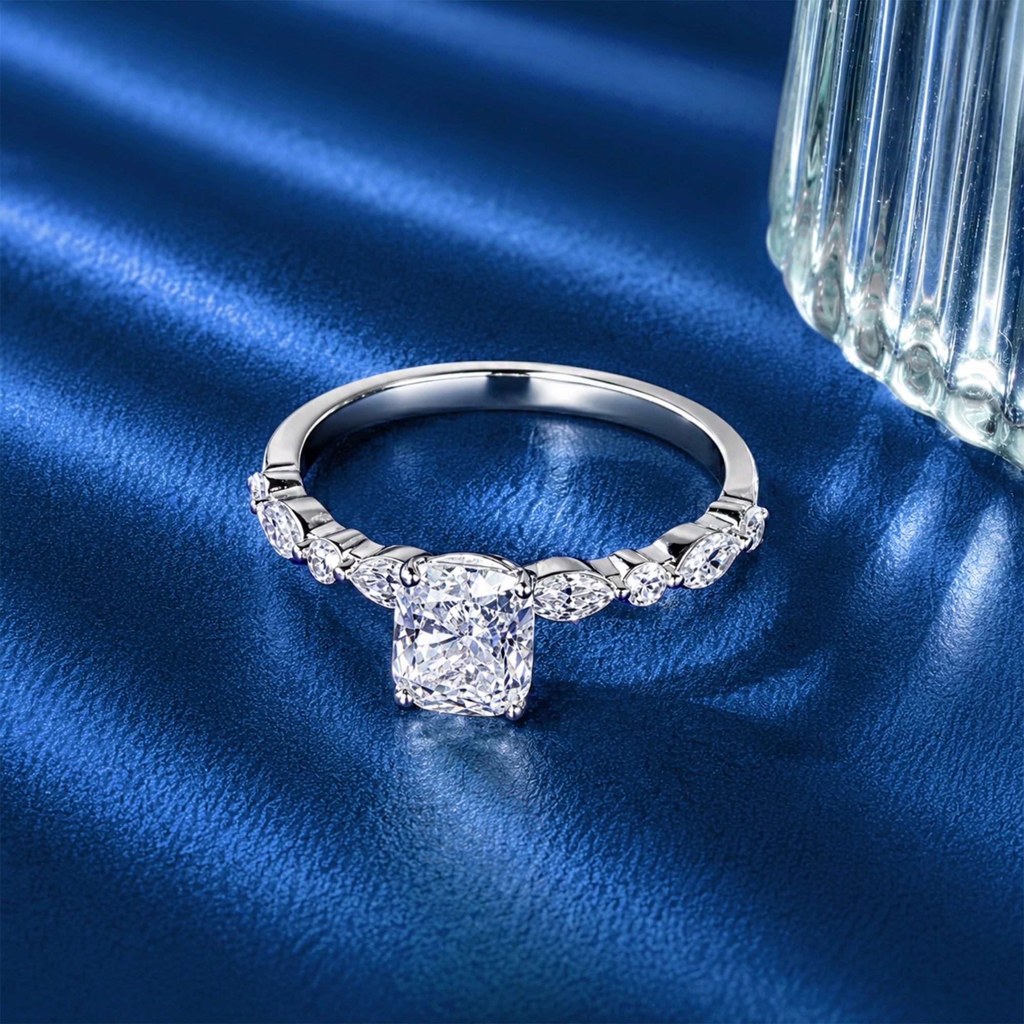 Cushion Cut Marquise Accent Solitaire Ring