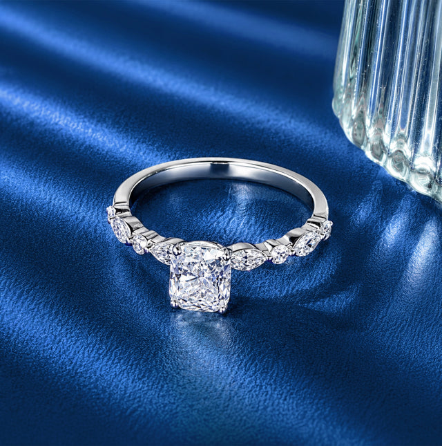 Cushion Cut Marquise Accent Solitaire Ring