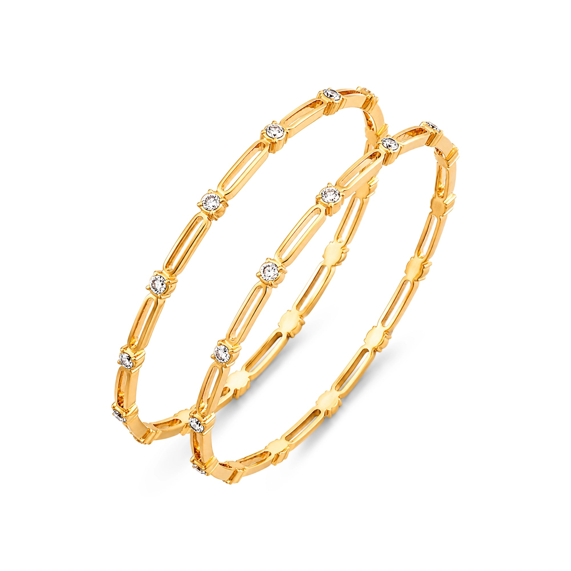Elongated Link Diamond & Gold Bangle Set