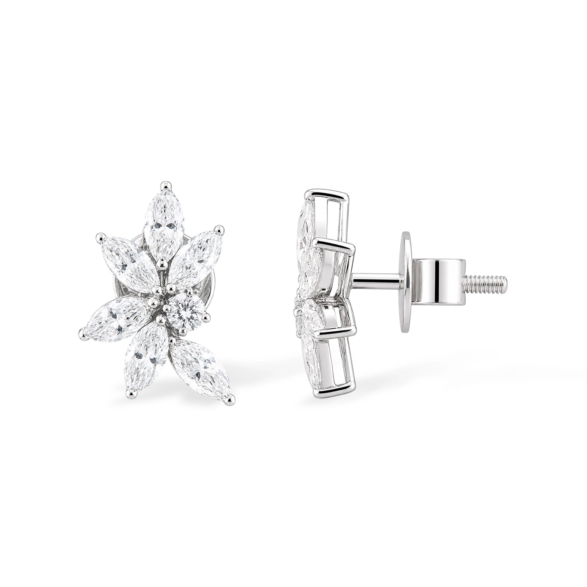 Marquise Diamond Flower Cluster Studs