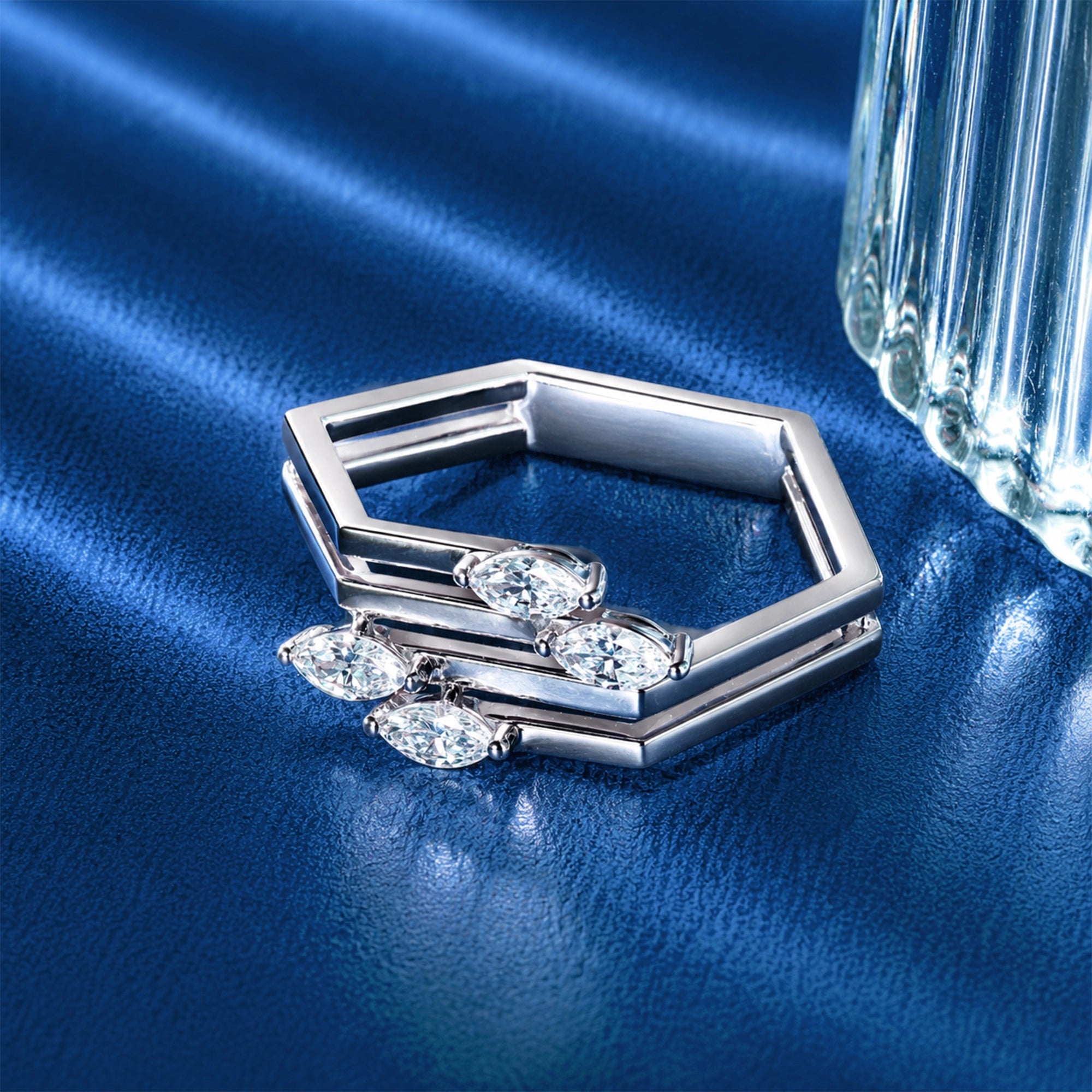 Marquise Cut Geometric Double Band Ring
