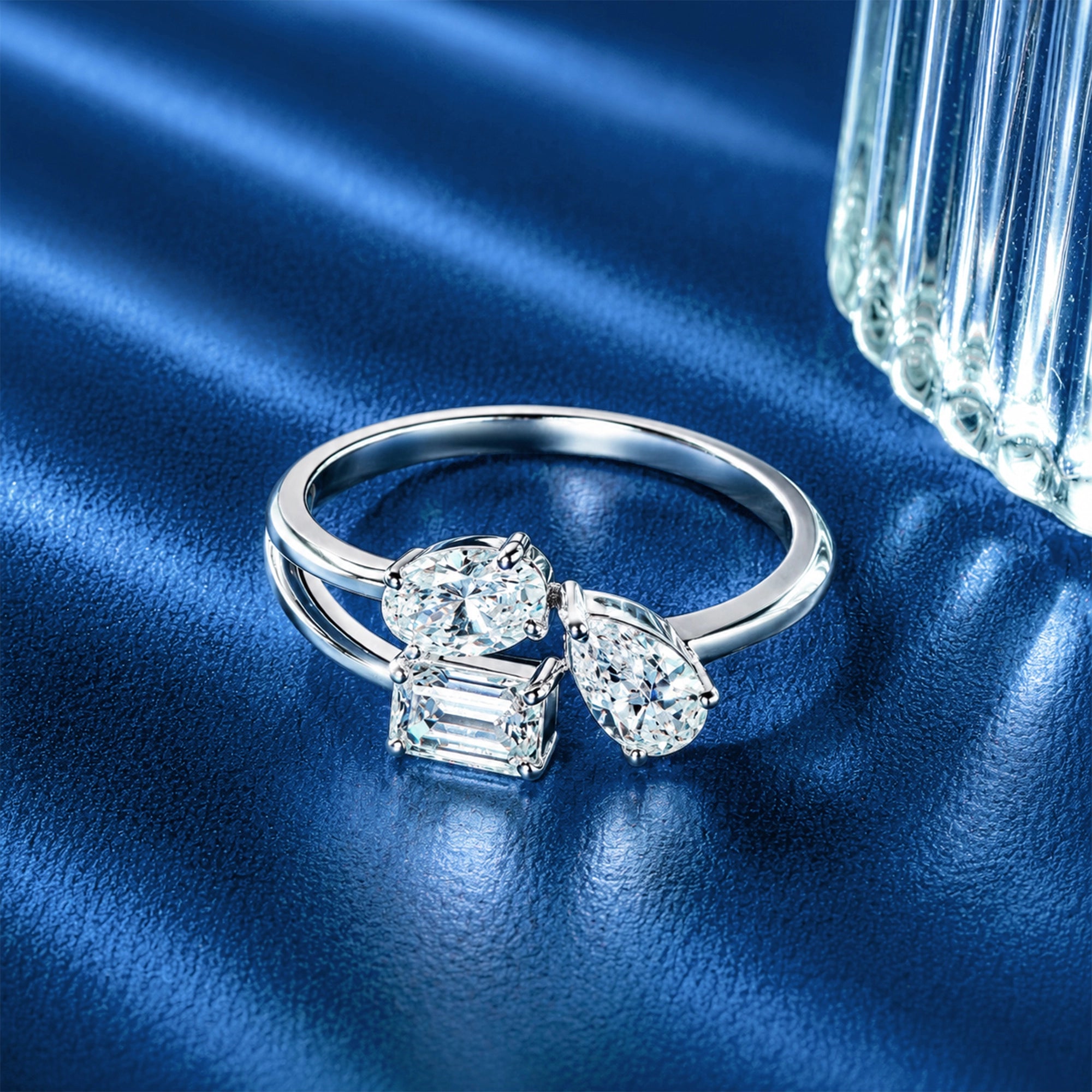 Emerald & Oval Cut Three-Stone Open Ring
