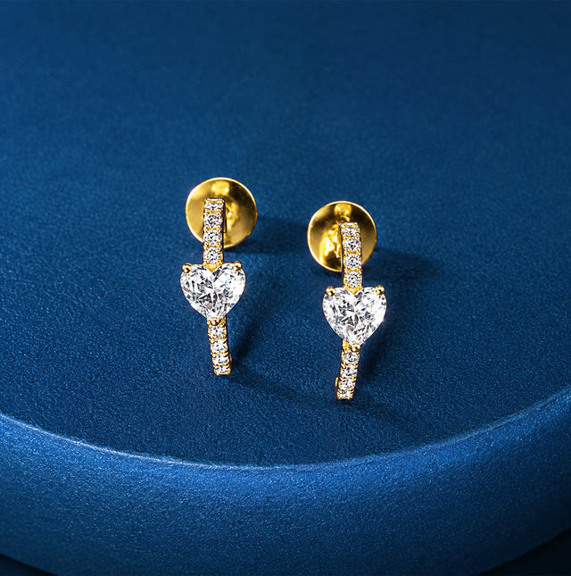 Heart Diamond Drop Bar Earrings