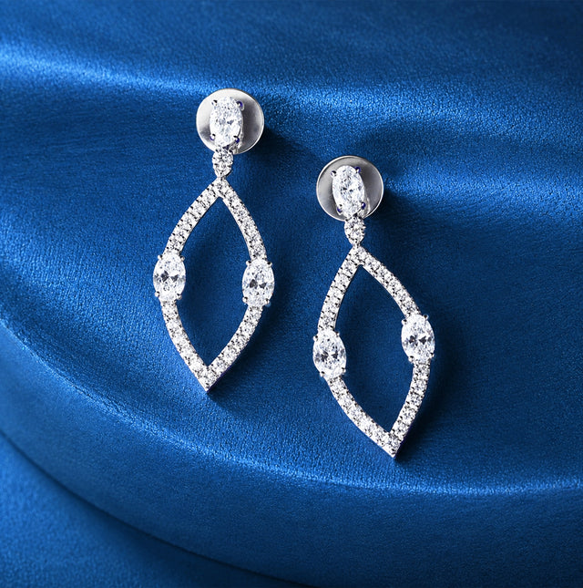 Open Marquise Drop Earrings with Oval Stations