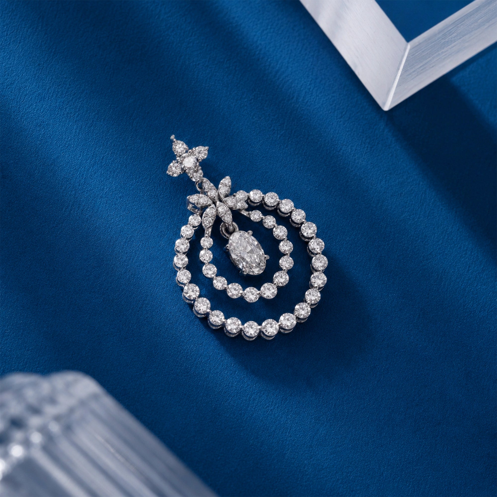 Oval Cut Double Halo Drop Pendant
