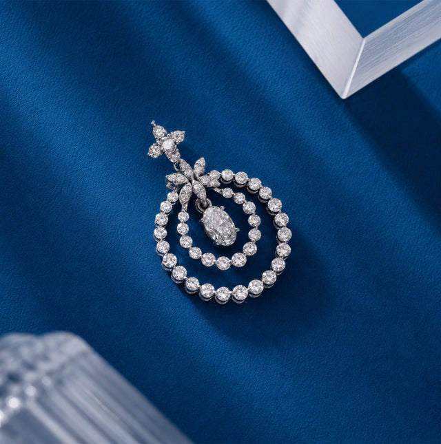 Oval Cut Double Halo Drop Pendant