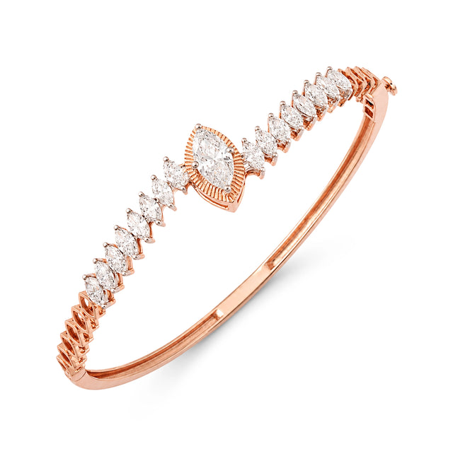 Marquise and Pear Diamond Rose Gold Bangle Bracelet