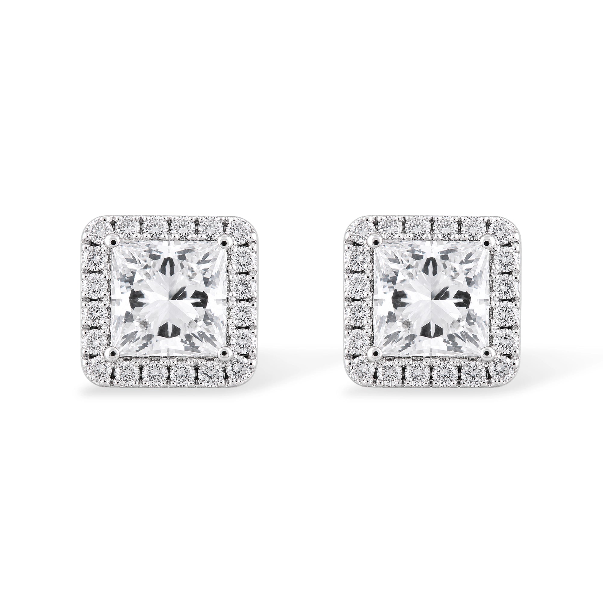 Princess Cut Halo Stud Earrings